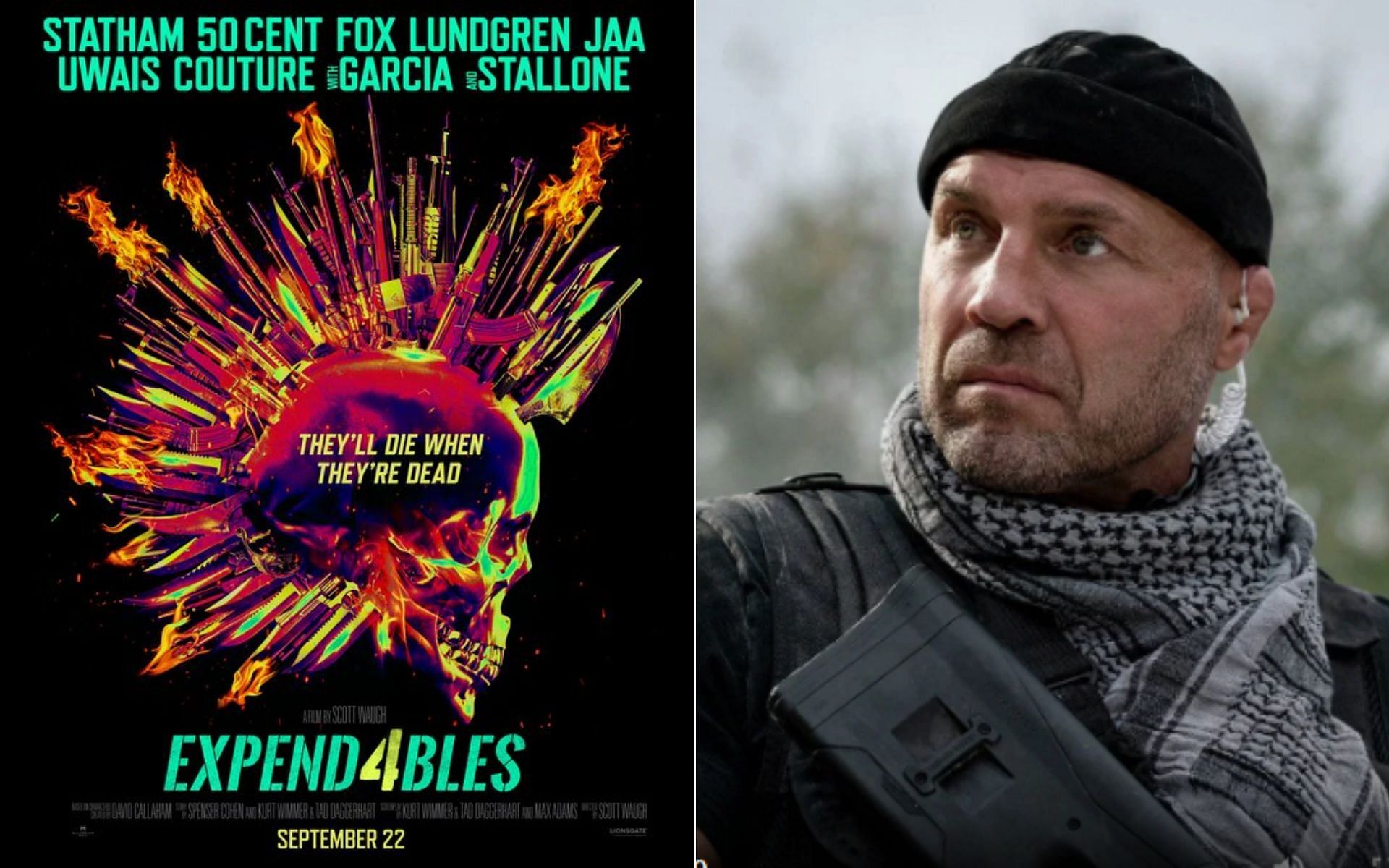 Expend4bles official poster [Left], and Randy Couture [Right] [Photo credit: @expendables and @Randy_Couture - Twitter]