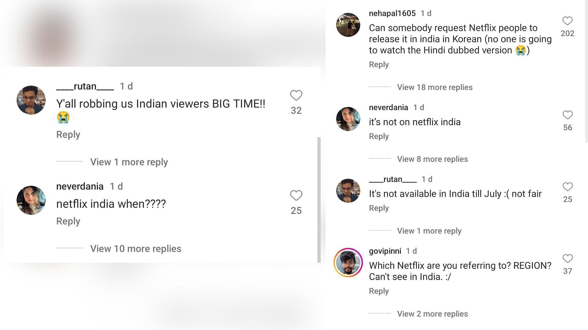 Fans express their frustration at Netflix India (Image via Instagram/netflixkcontent)