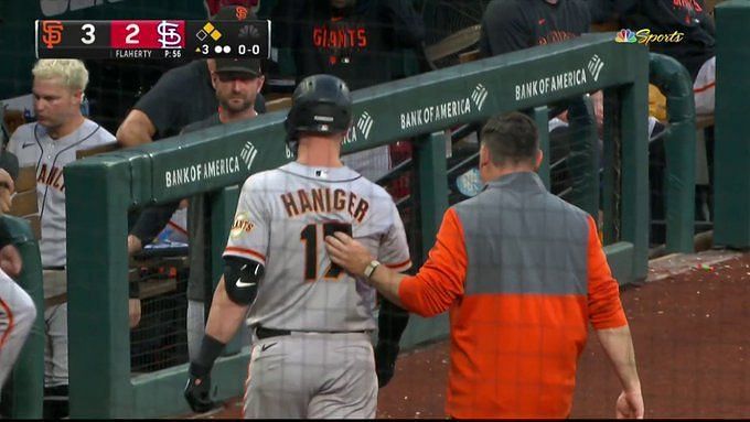 Luis Matos of the San Francisco Giants looks on from the dugout