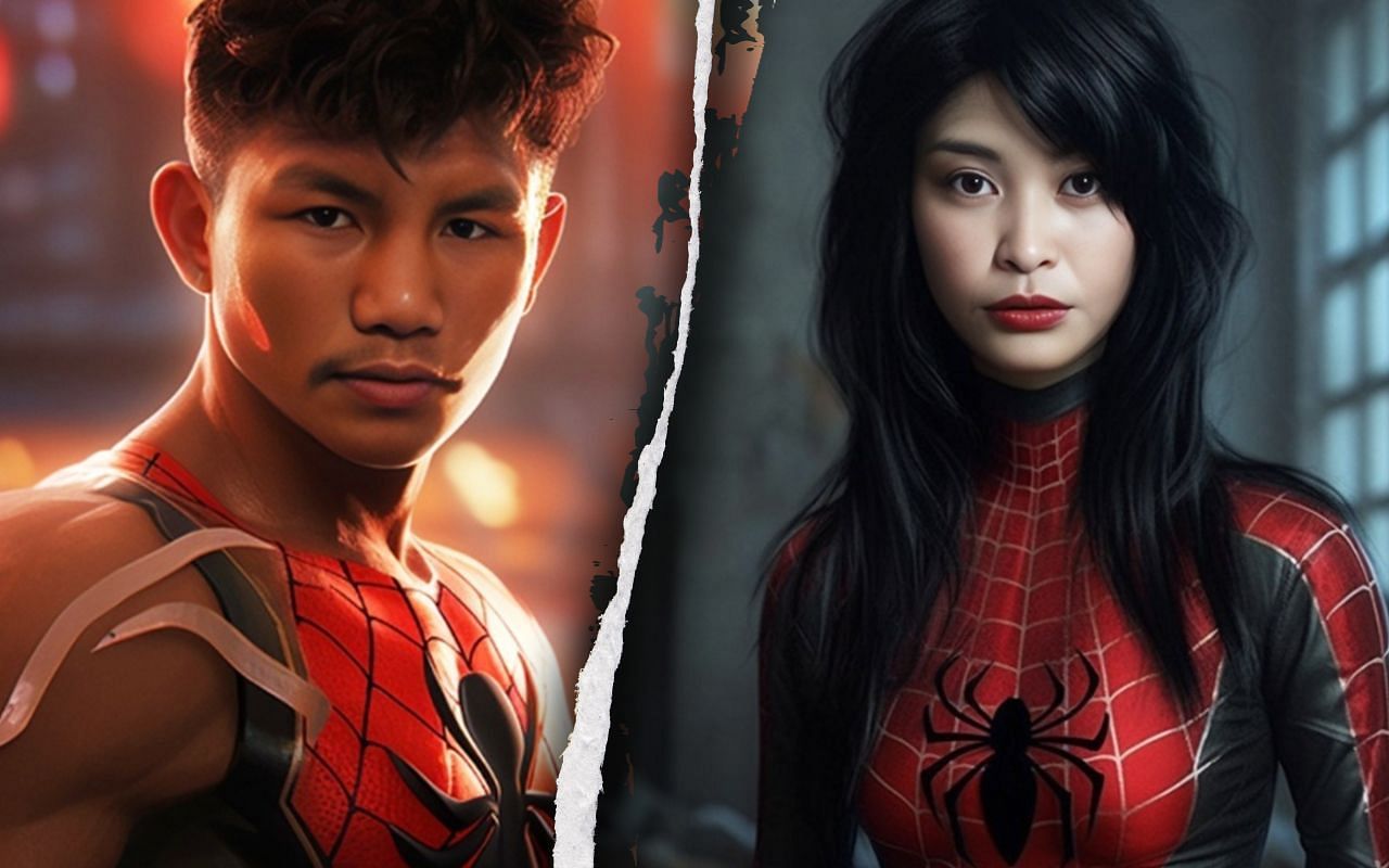 (left) Rodtang Jitmuangnon and (right) Stamp Fairtex jump into the Spider-Verse [Credit: ONE Championship]