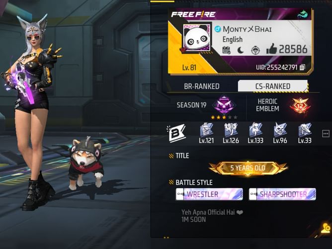 Monty Bhai’s Free Fire ID, stats, rank, guild, and more
