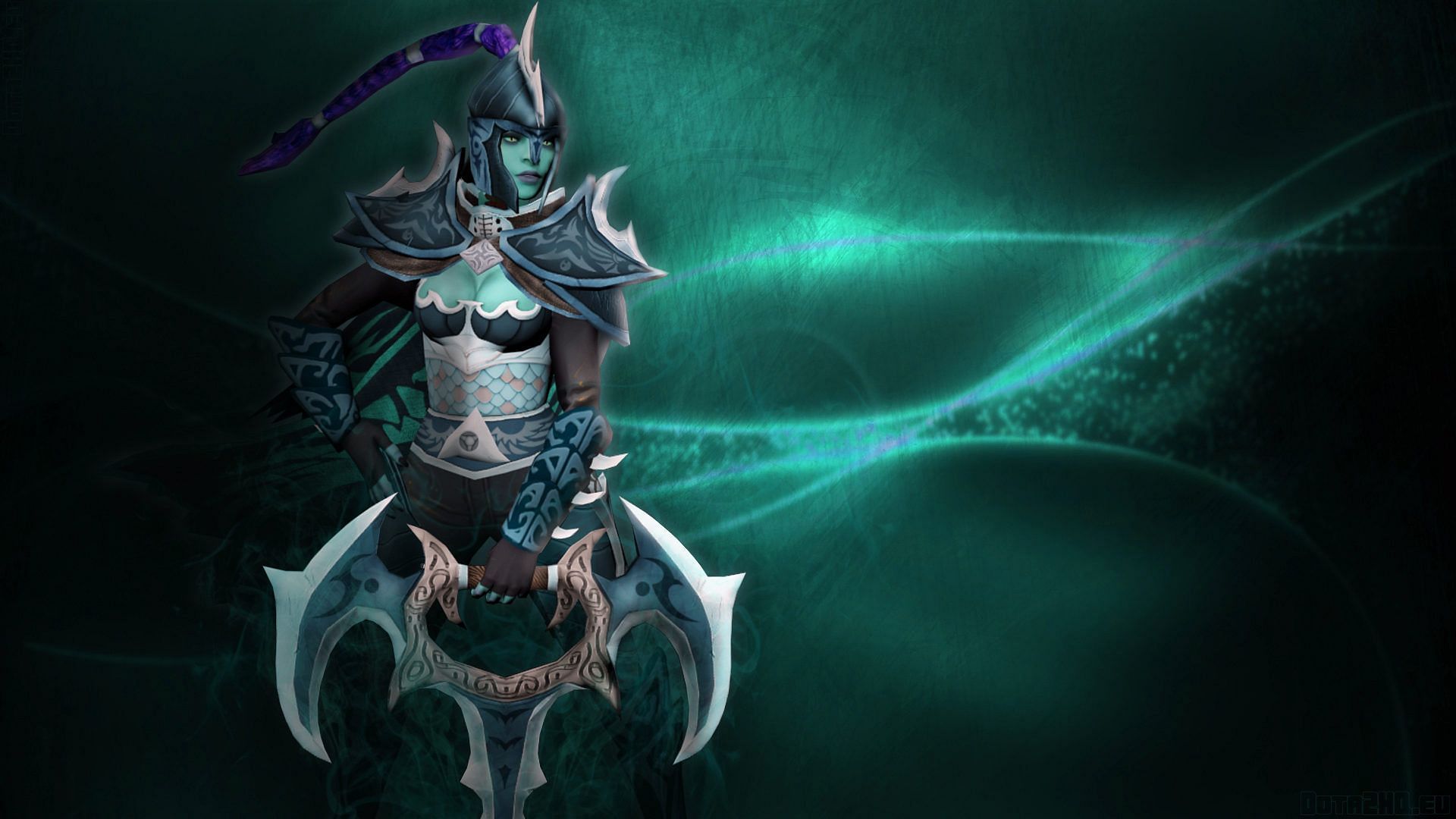 Phantom Assassin strikes from the shadows, her dual blades ready to deliver swift and fatal blows (Image via DOTA 2)