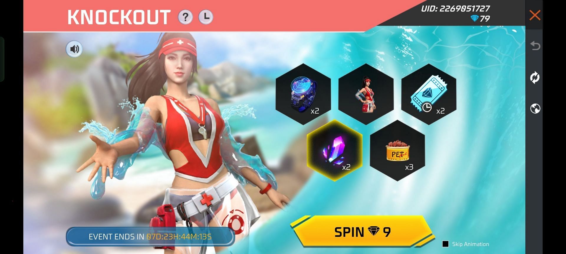 You must make spins using diamonds to get the rewards (Image via Garena)