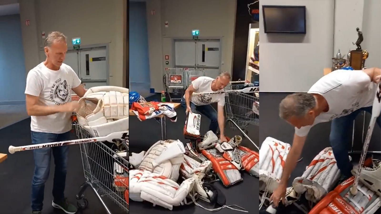 Dominik Hasek is seen collecting artifacts after Hall of Fame closure and fans are not happy