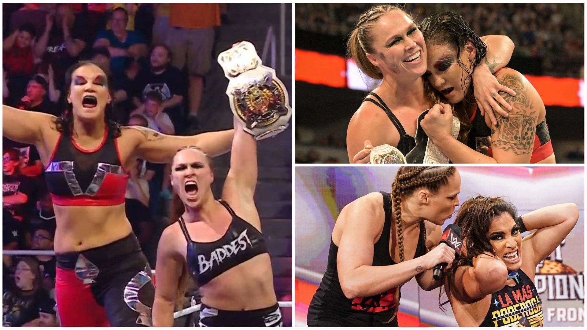 WWE Superstars Ronda Rousey, Shayna Baszler, and Raquel Rodriguez
