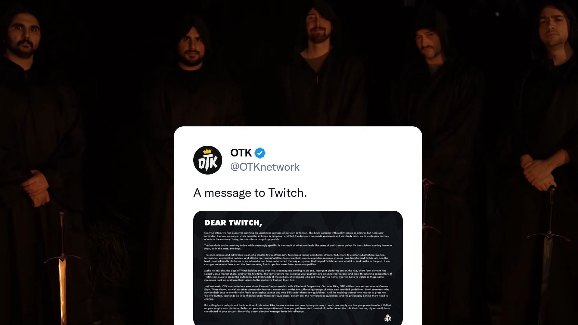 OTK sends Twitch an ultimatum following speculation about people leaving the platform (Image via OTK/YouTube,Twitter)