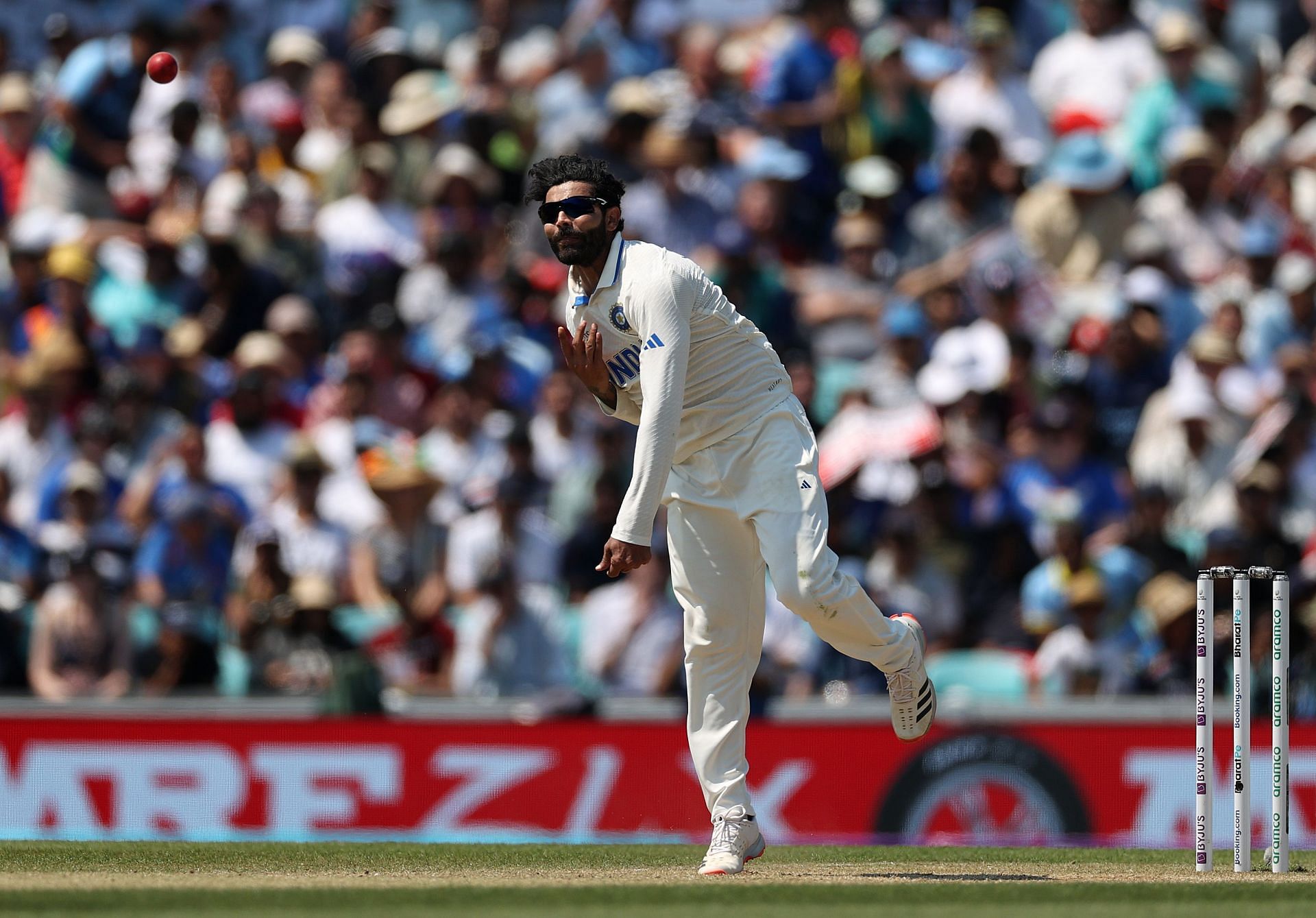 All-rounder Ravindra Jadeja bowls during the World Test Championship final. (Pic: Getty Images)