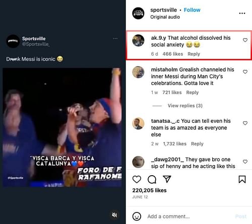 One Instagrammer feels alcohol dissolved Messi's social anxiety