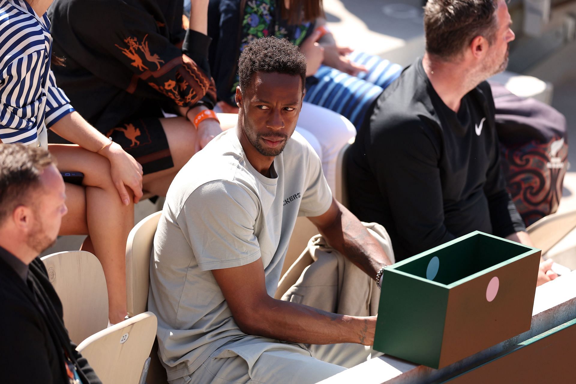 Gael Monfils watching Svitolina at the 2023 French Open