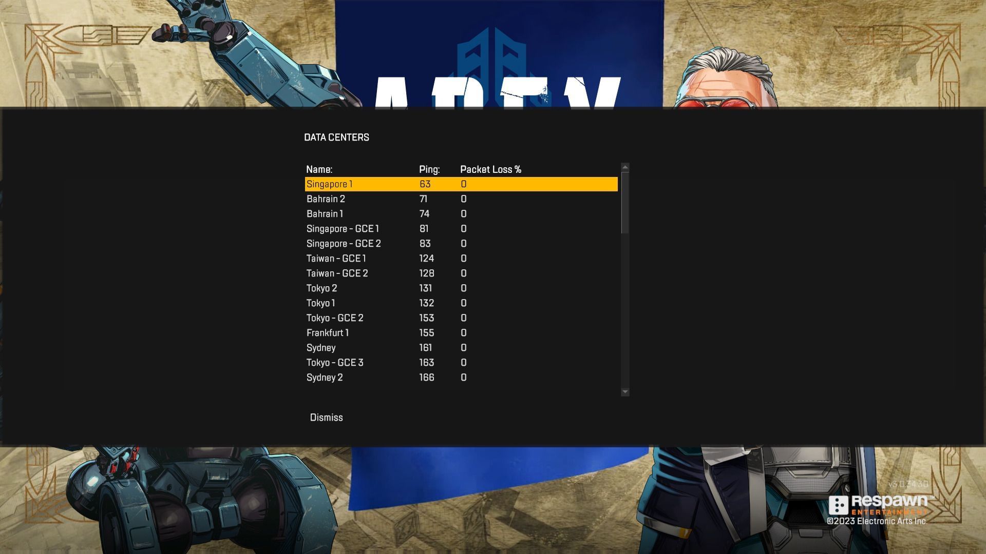 Server list in Apex Legends (Image via Respawn Entertainment)