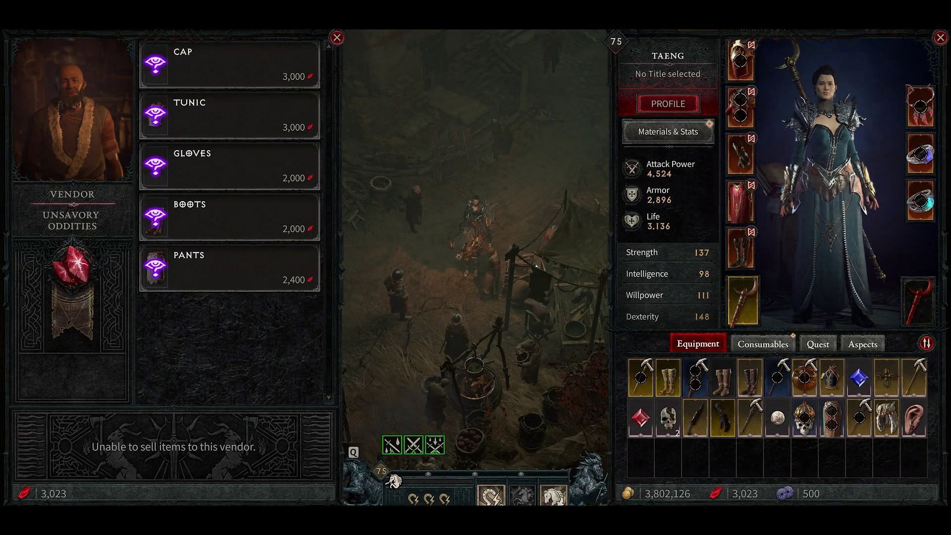 Buying Gear From Vendors in Diablo 4 (Image via Blizzard)