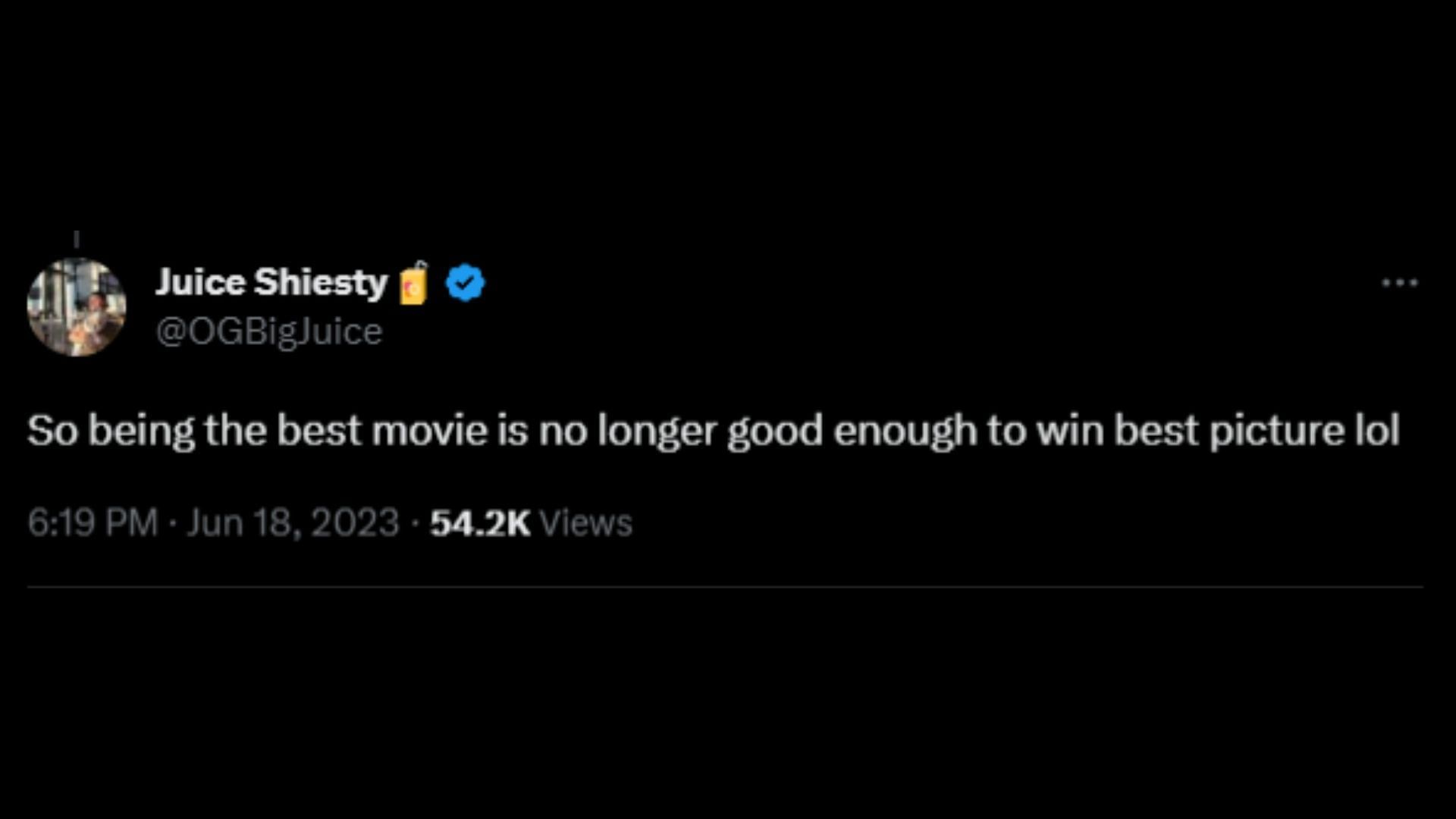 Screenshot of a Twitter user remarking on Oscars&#039; new guidelines for contesting a film in its &quot;Best Picture&quot; category. (Photo via @EndWokeness/Twitter)