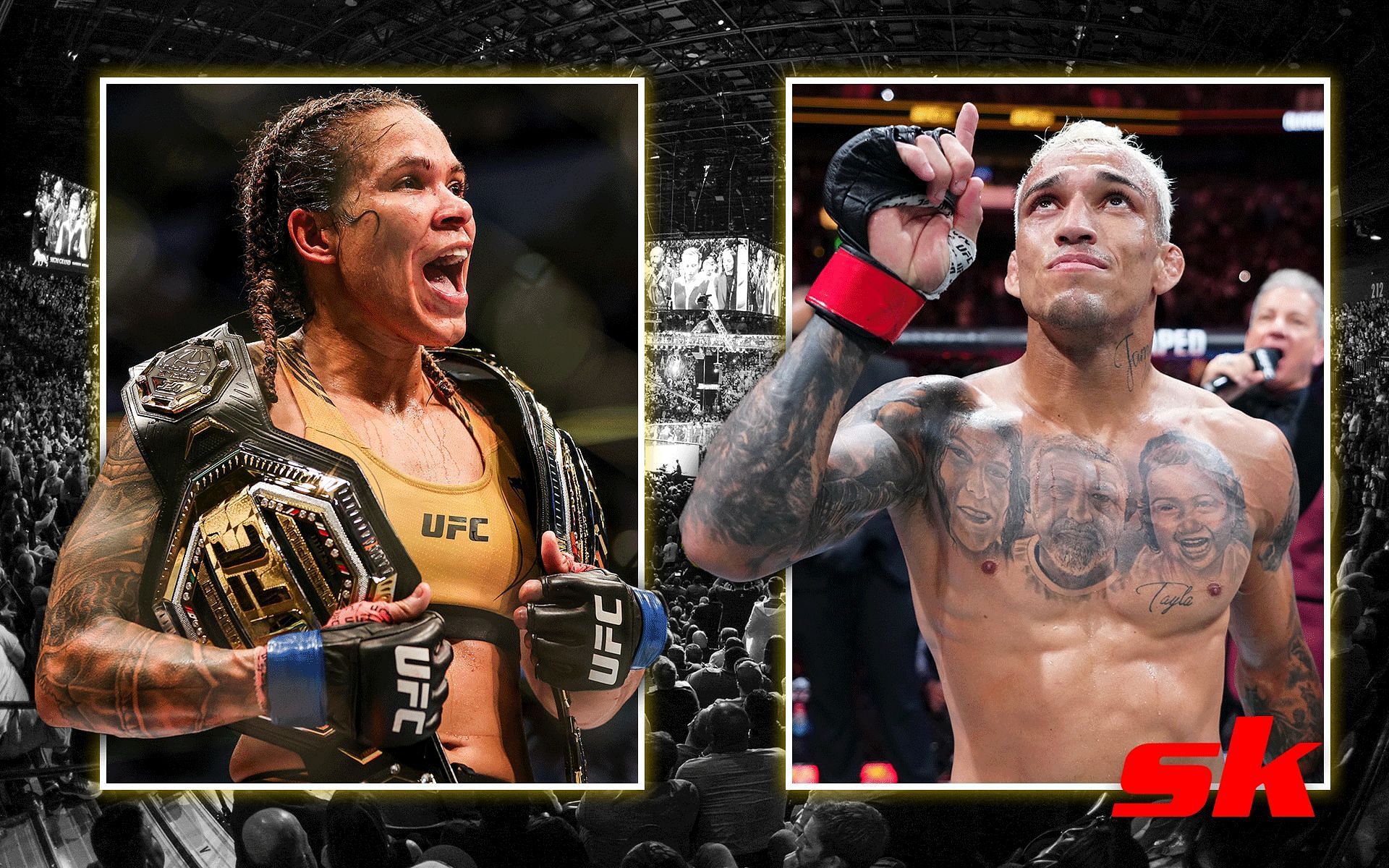 Amanda Nunes (left) and Charles Oliveira (right) [Image credits: @ufc on Twitter and Getty Images]