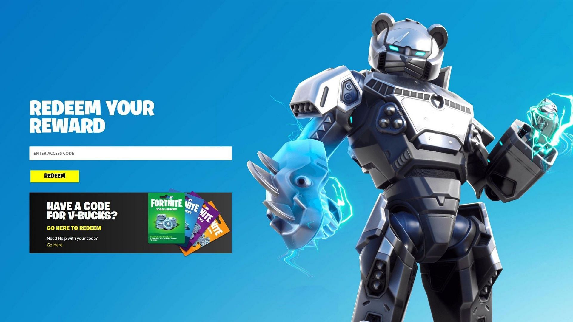 Fortnite redeem codes page (Image via Epic Games)