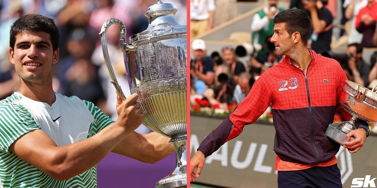Carlos Alcaraz (L) and Novak Djokovic (R)