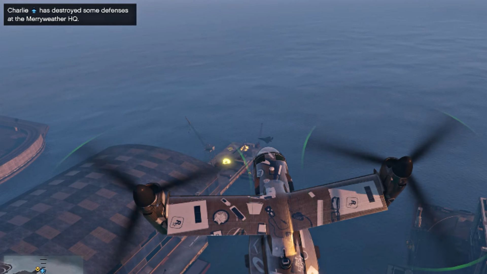 Charlie Reed destroying some targets at the Merryweather HQ (Image via YouTube/GTASeriesVideos)