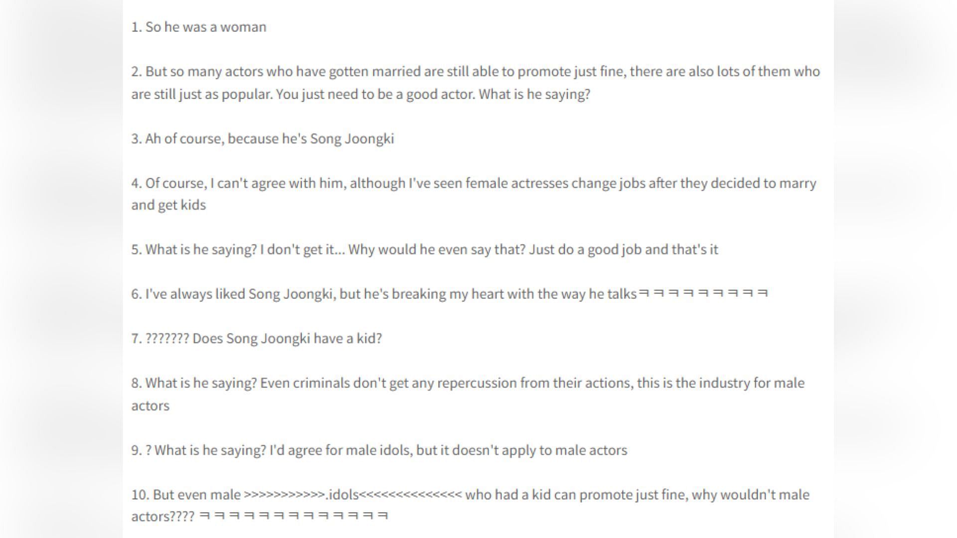 English translation of Korean netizens&#039; comment on theqoo forum (Image via pannchoa)