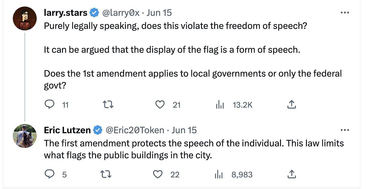 Social media users shared reactions as a city in the USA bans LGBTQ+ flags during Pride Month. (Image via Twitter)