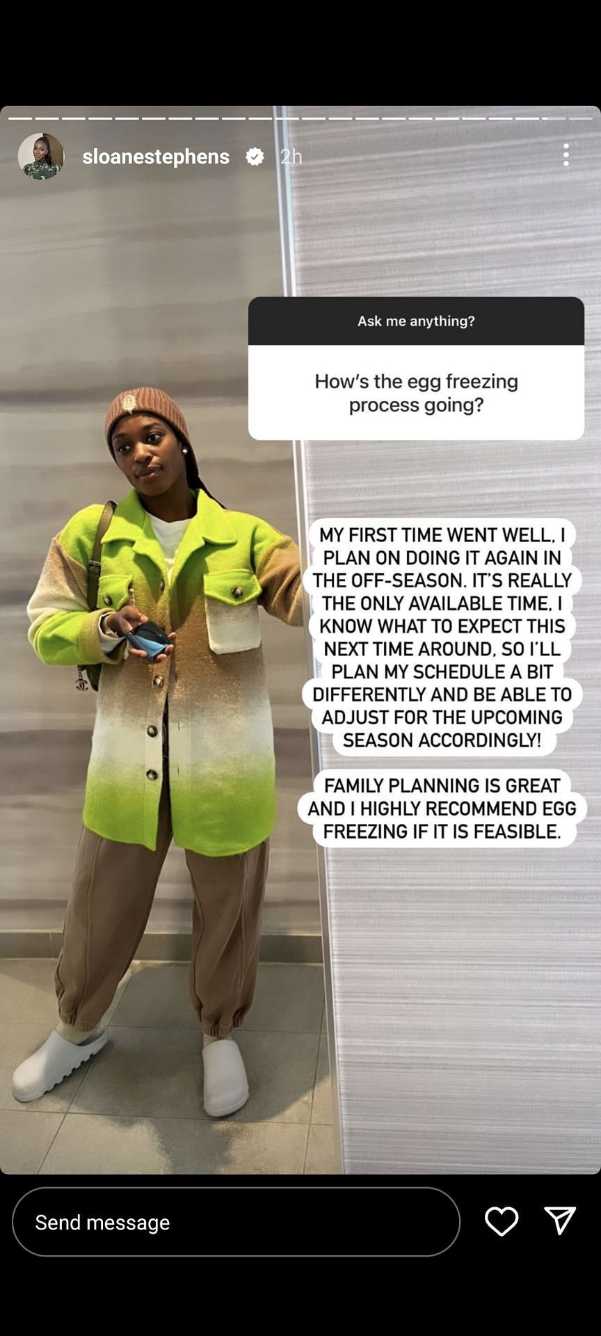 Sloane Stephens reveals how her egg-freezing process is going