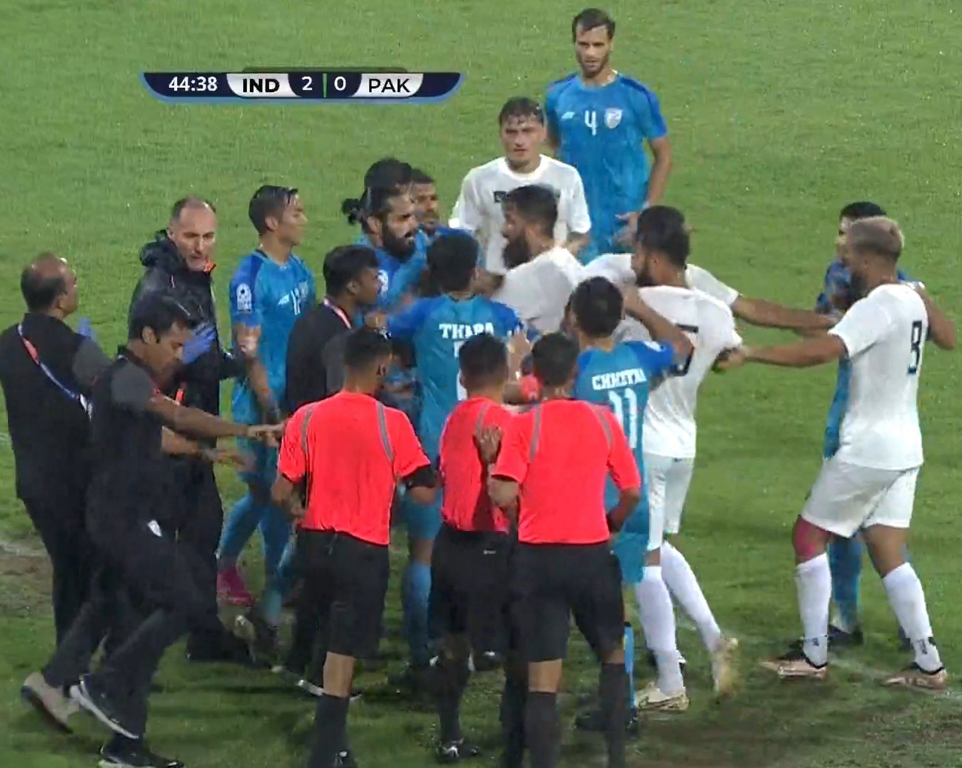 India and Pakistan players engage in a brawl.