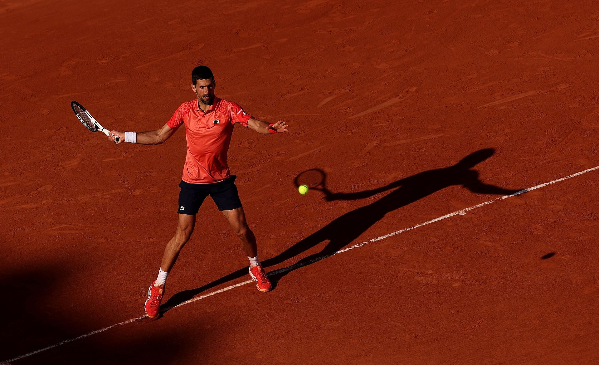 Novak Djokovic in action at the 2023 French Open - Day Six