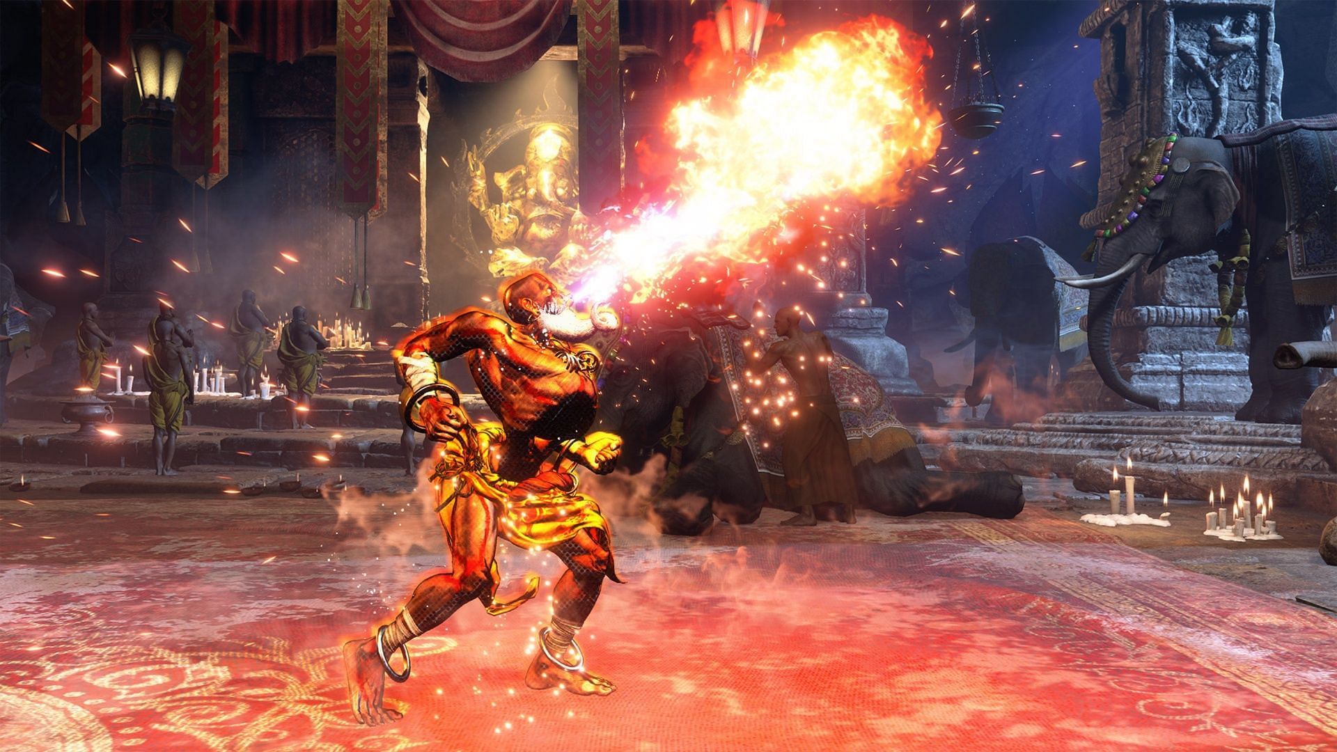 Dhalsim is just as stretchy and fire-breathy as ever.