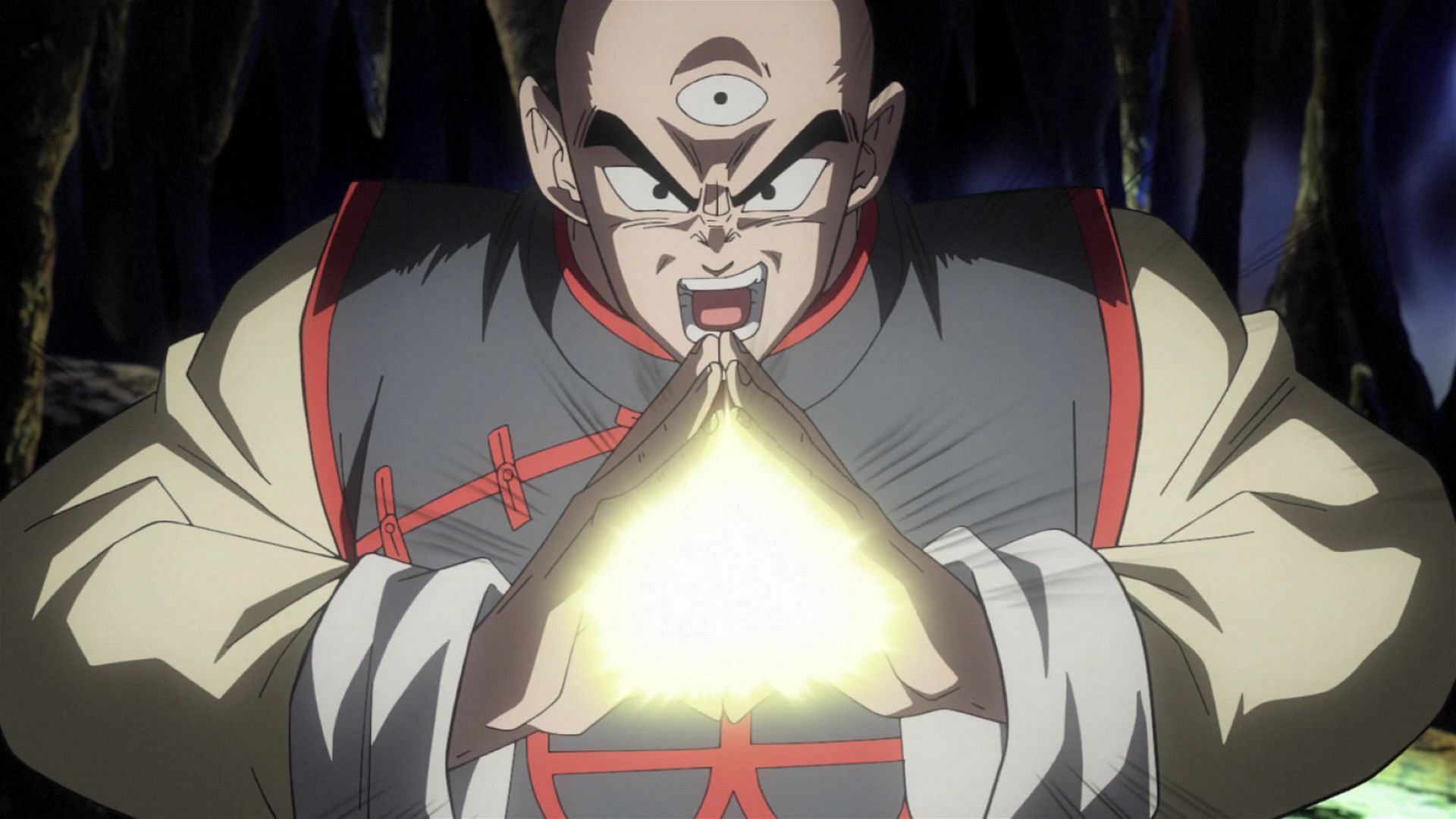 Tienshinhan doing the Tri-Beam (Image via Toei Animation)