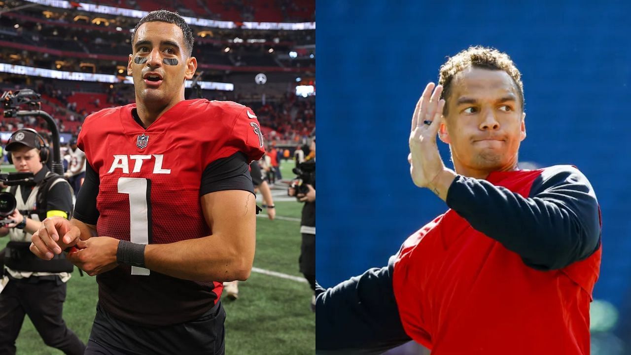 The Atlants Falcons have ditched Marcus Mariota for Desmond Ridder - image credits: Getty for left, USA Today for right