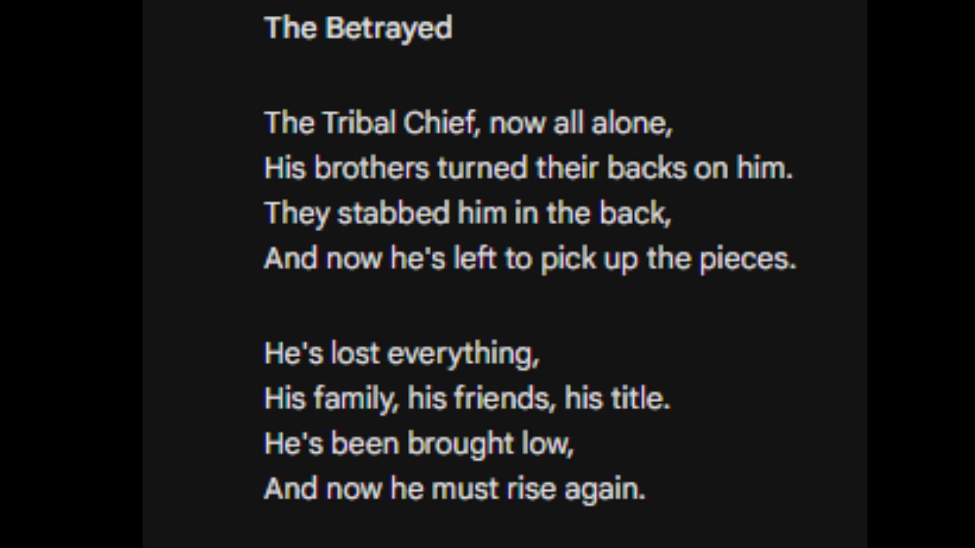 First half of The Betrayed poem