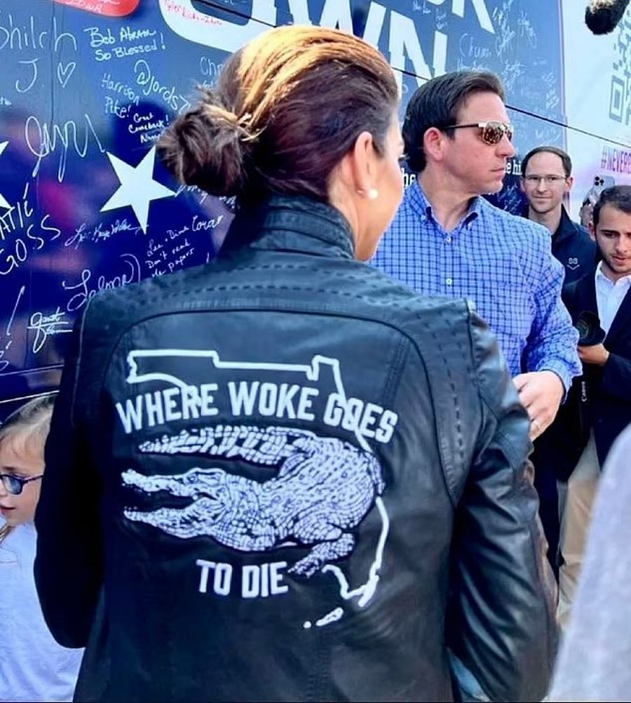 Casey DeSantis&#039; leather jacket caused quite a stir on Twitter (Image via Twitter/@TheGrumpyJew01)