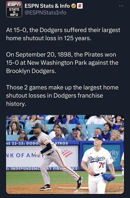 Giants' 15-0 rout of slumping LA matches worst home shutout loss in Dodgers'  history - The San Diego Union-Tribune