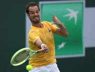 Richard Gasquet plays a forehand at BNP Paribas Open