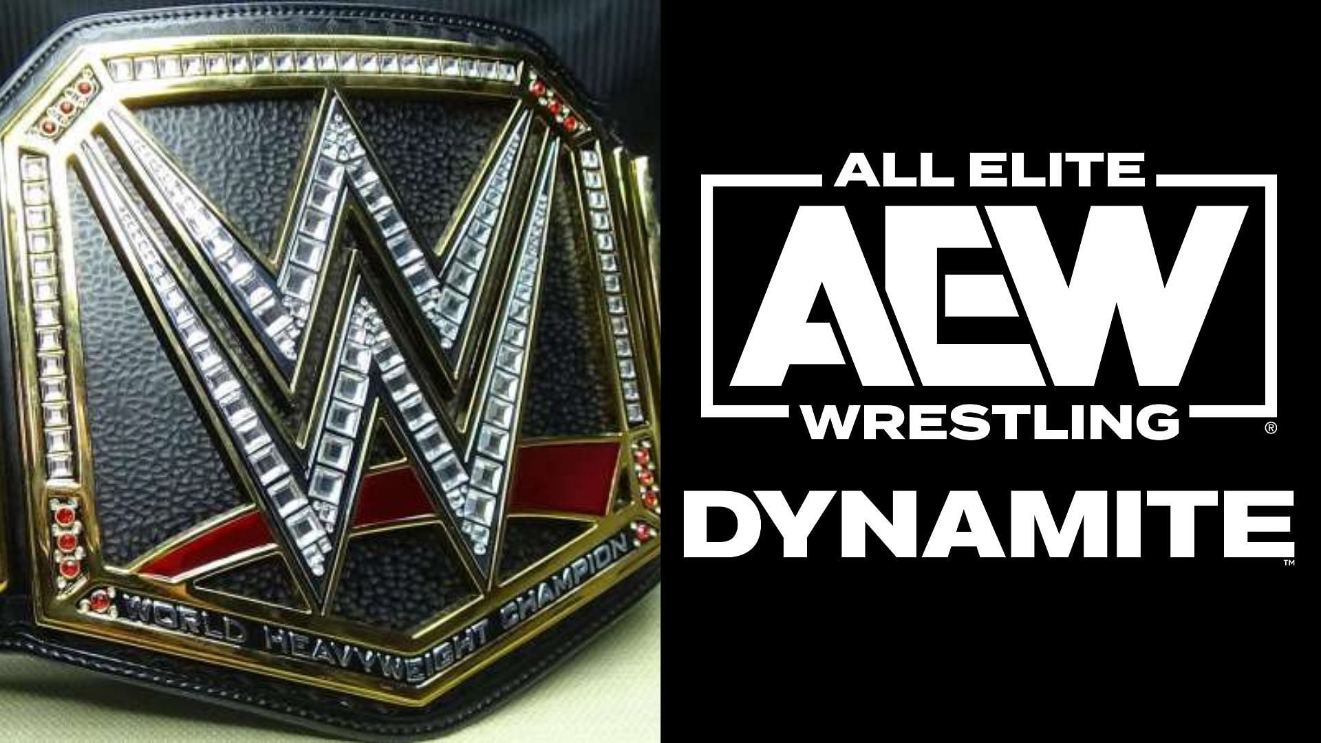 WWE Heavyweight Championship belt (left), AEW Dynamite (right)