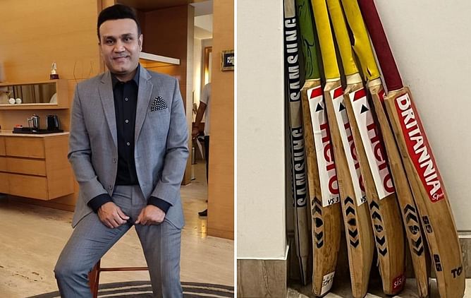 "Lost 293 waala" - Virender Sehwag shares picture of bats he used during his most memorable knocks