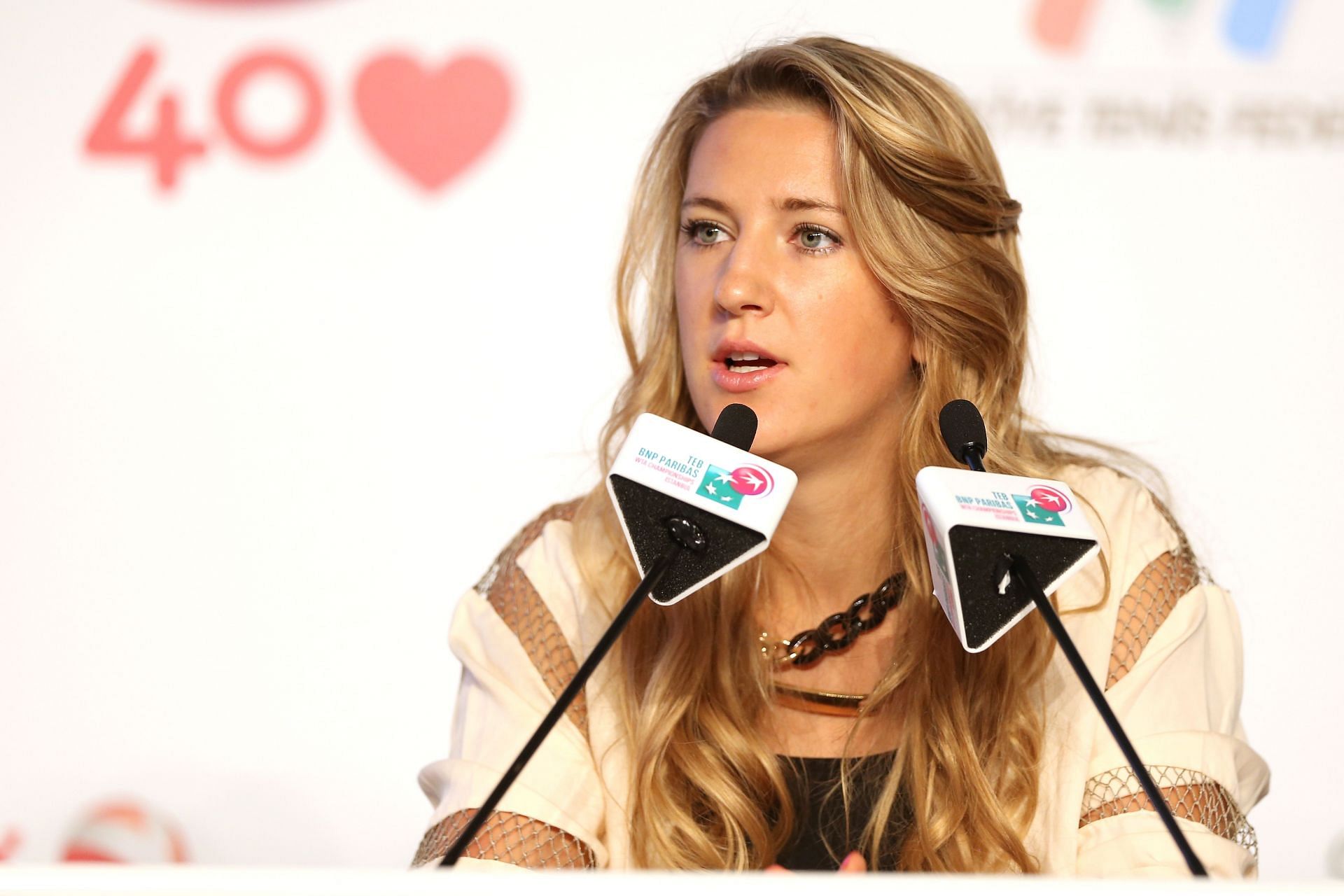 Victoria Azarenka speaking at a press conference