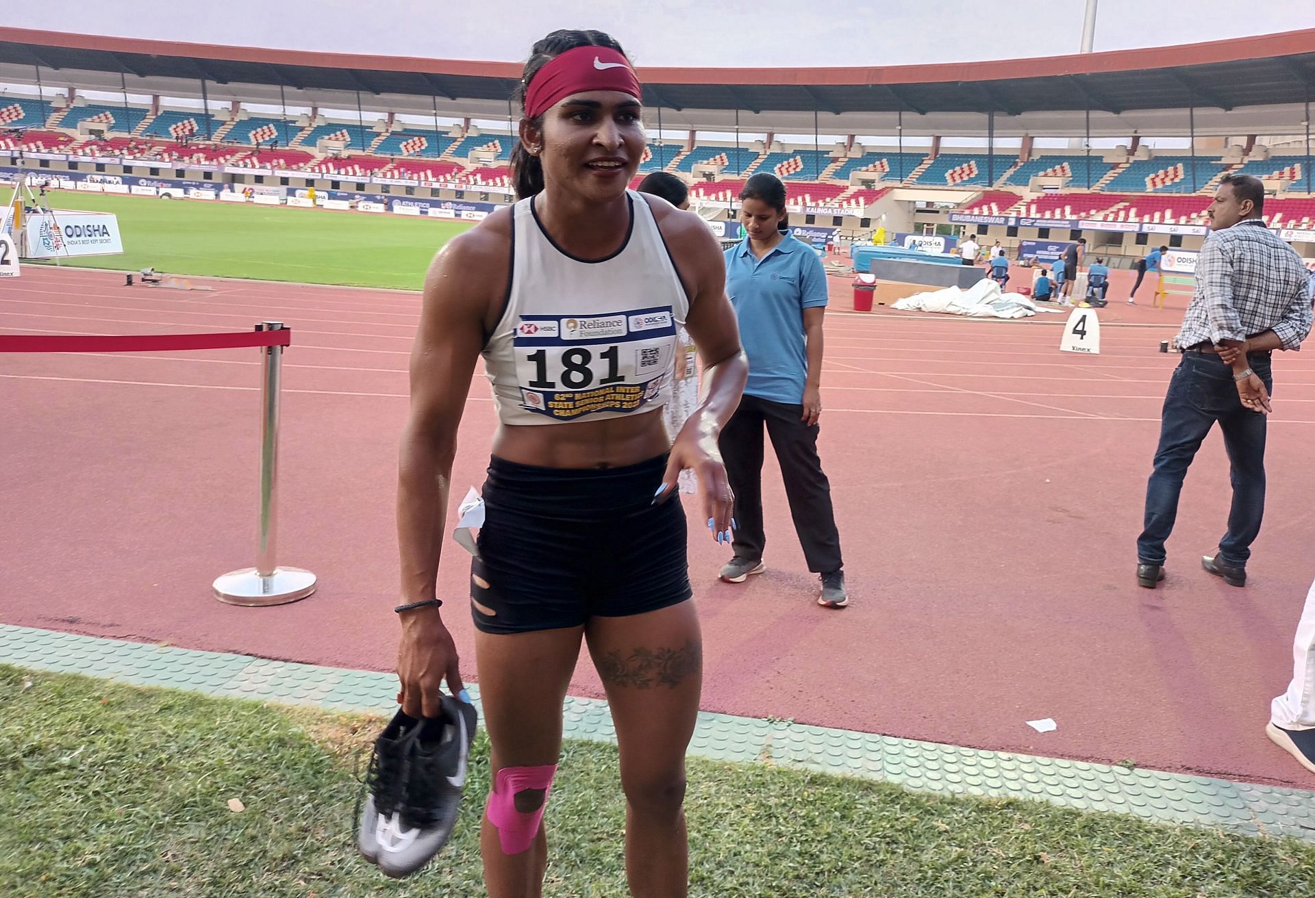 Anjali Devi of Haryana, winner of women&rsquo;s 400m gold at the 62nd National Inter State Senior Athletics Championship in Bhubaneswar on Friday. Photo credit; AFI 
