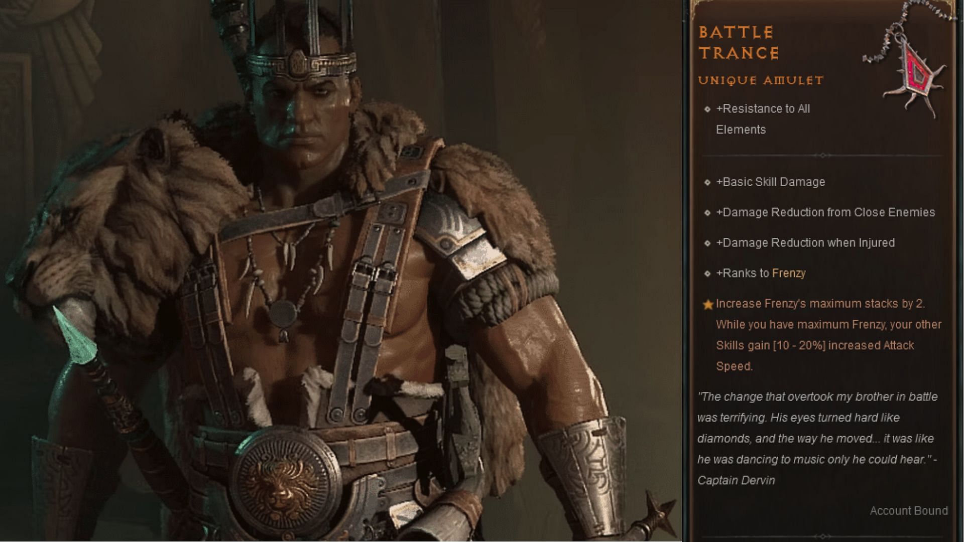 The Battle Trance stats in Diablo 4 (Image via Blizzard Entertainment)