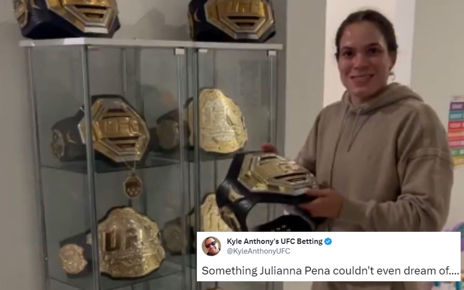 Amanda Nunes with her UFC belts (Image credits @Amanda_Leoa on twitter)