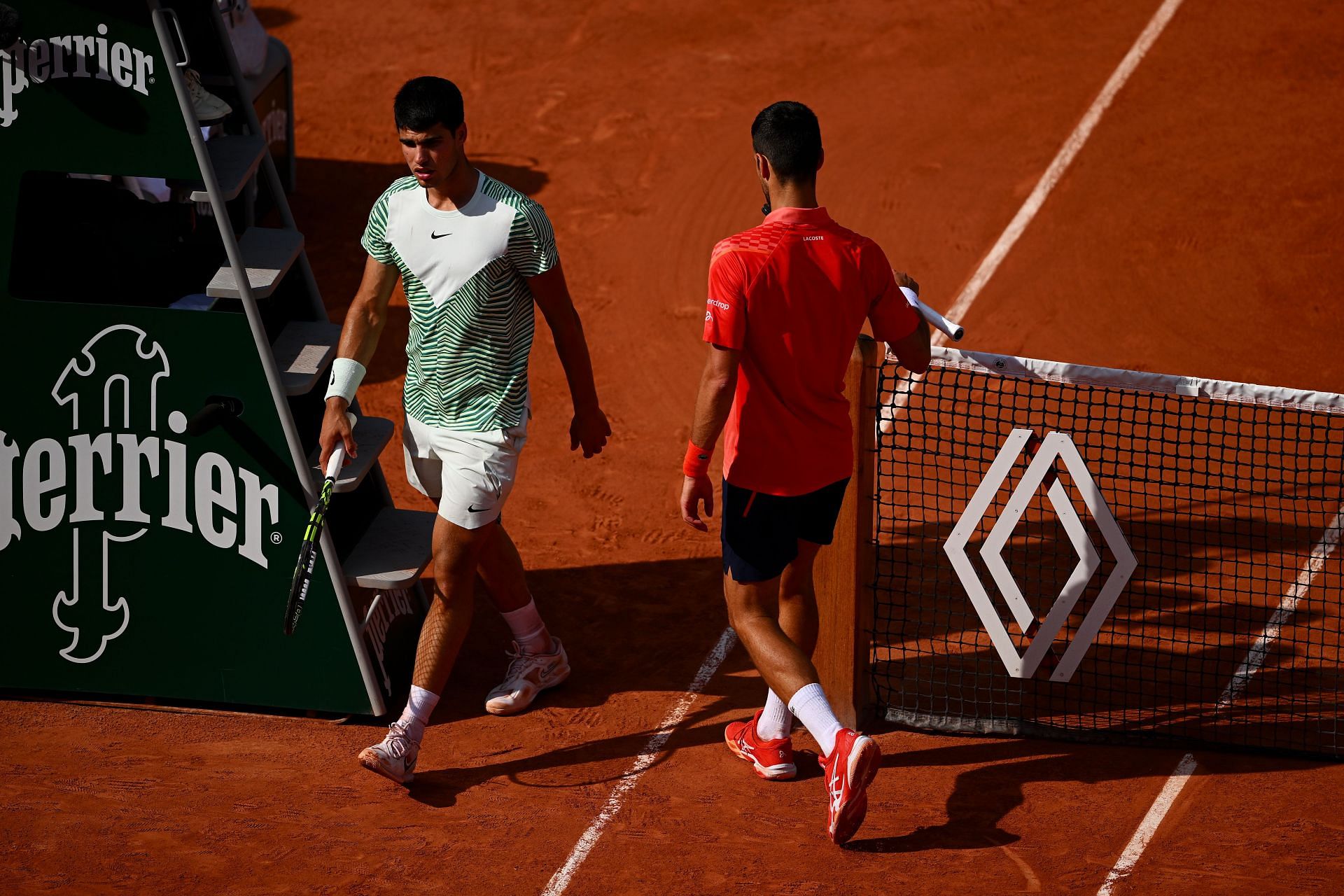 Carlos Alcaraz and Novak Djokovic at 2023 French Open