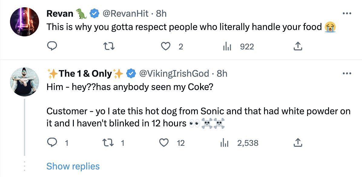 Social media users shocked as a Sonic employee gives a bag of cocaine in a hotdog mistakenly. (Image via Twitter)