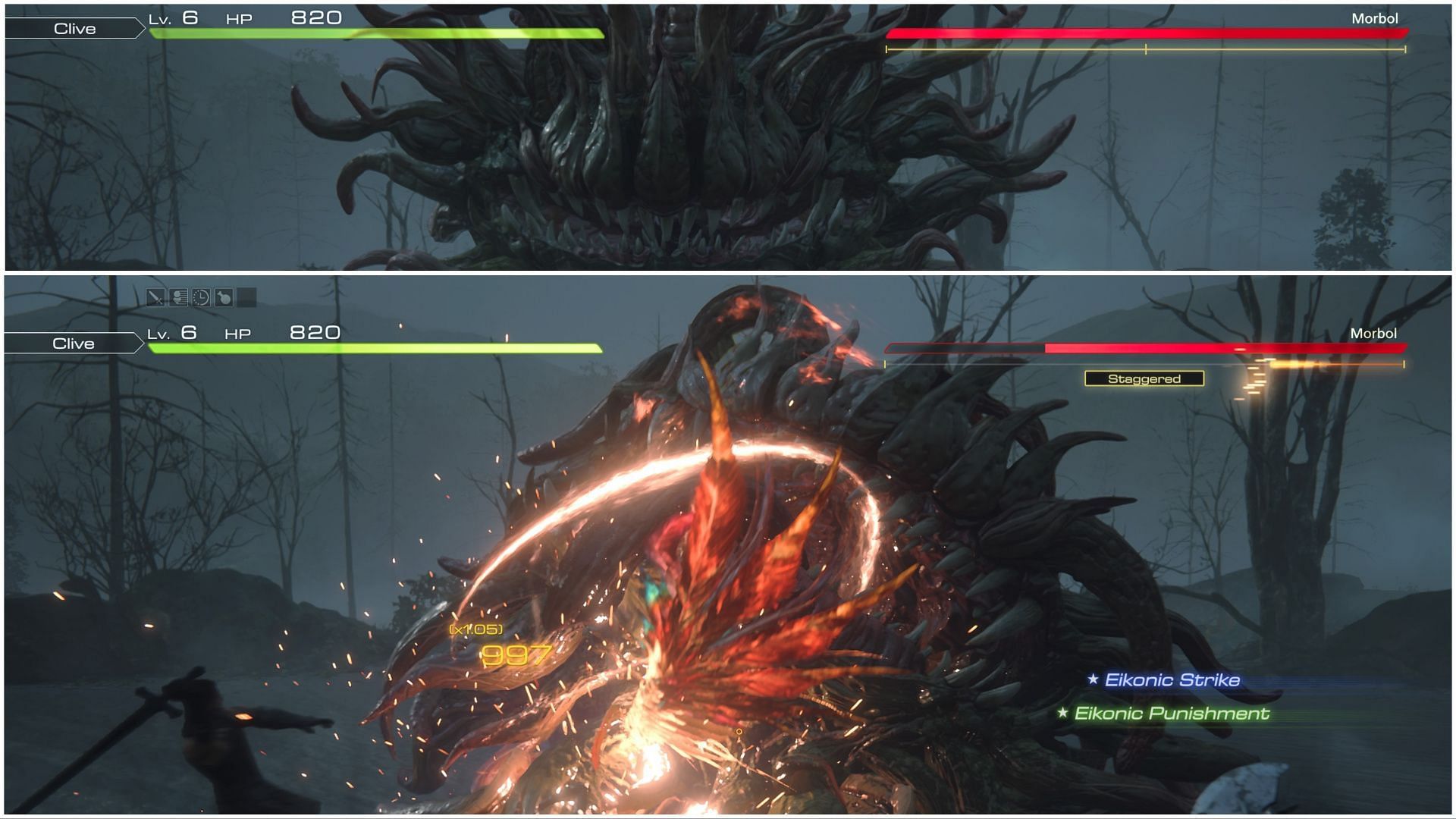 Yellow bar located beneath the enemy&#039;s health bar in Final Fantasy 16 (Image via Square Enix)