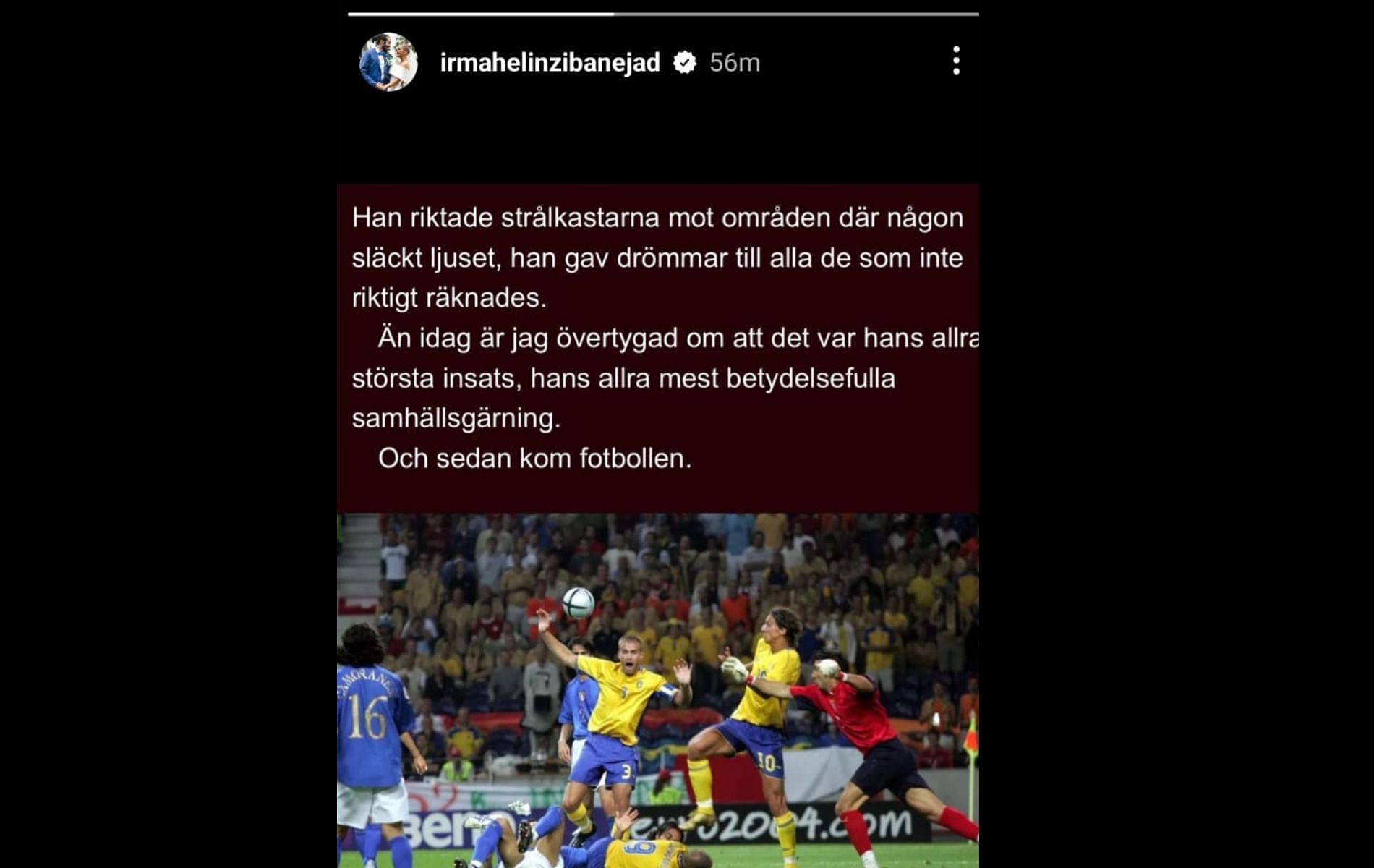 Irma Zibanejad posted a story on IG after Zlatan Ibrahimovic&#039;s retirement annoucement