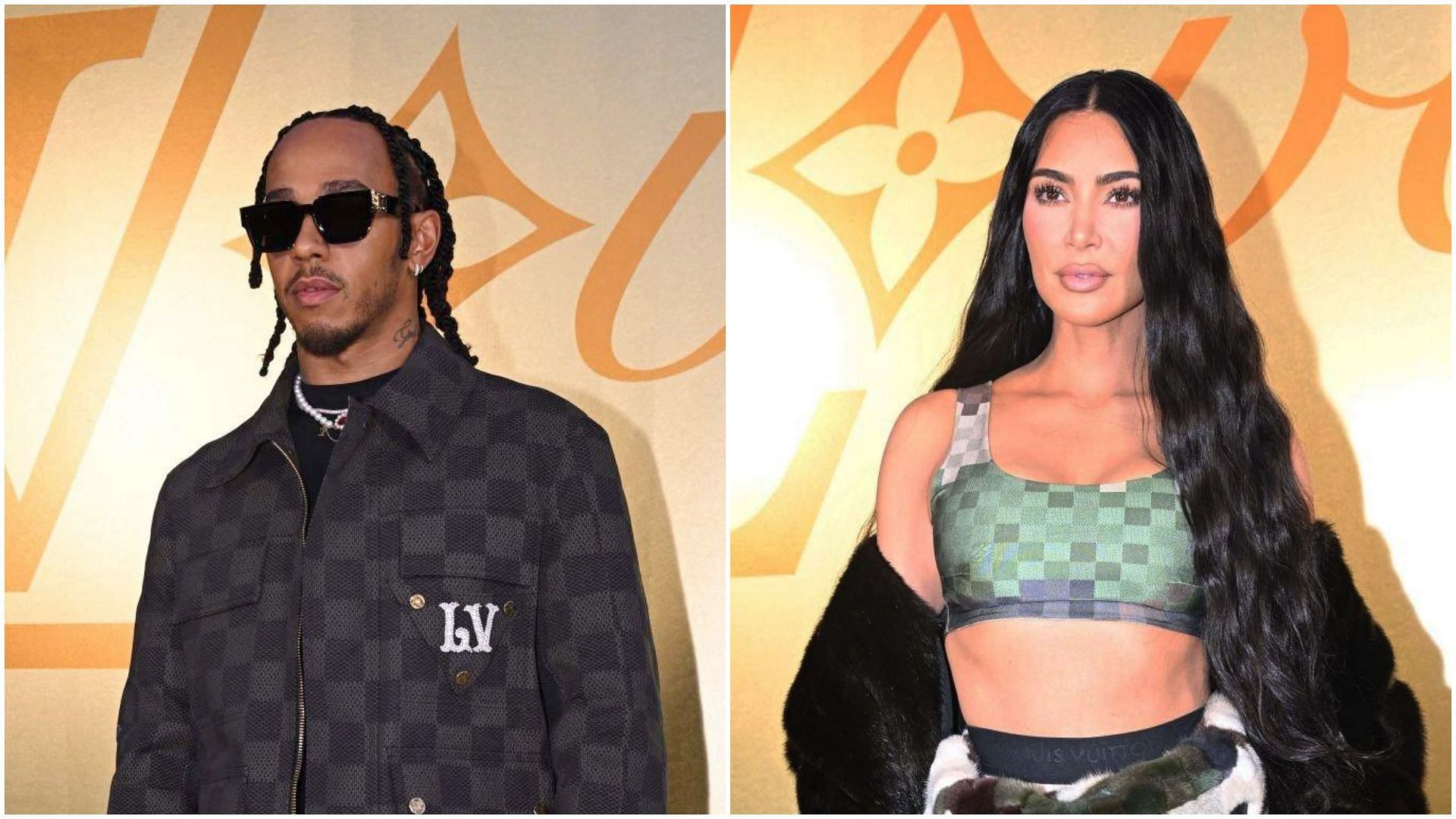 Lewis Hamilton (R) and Kim Kardashian (L) (Collage via Sportskeeda)