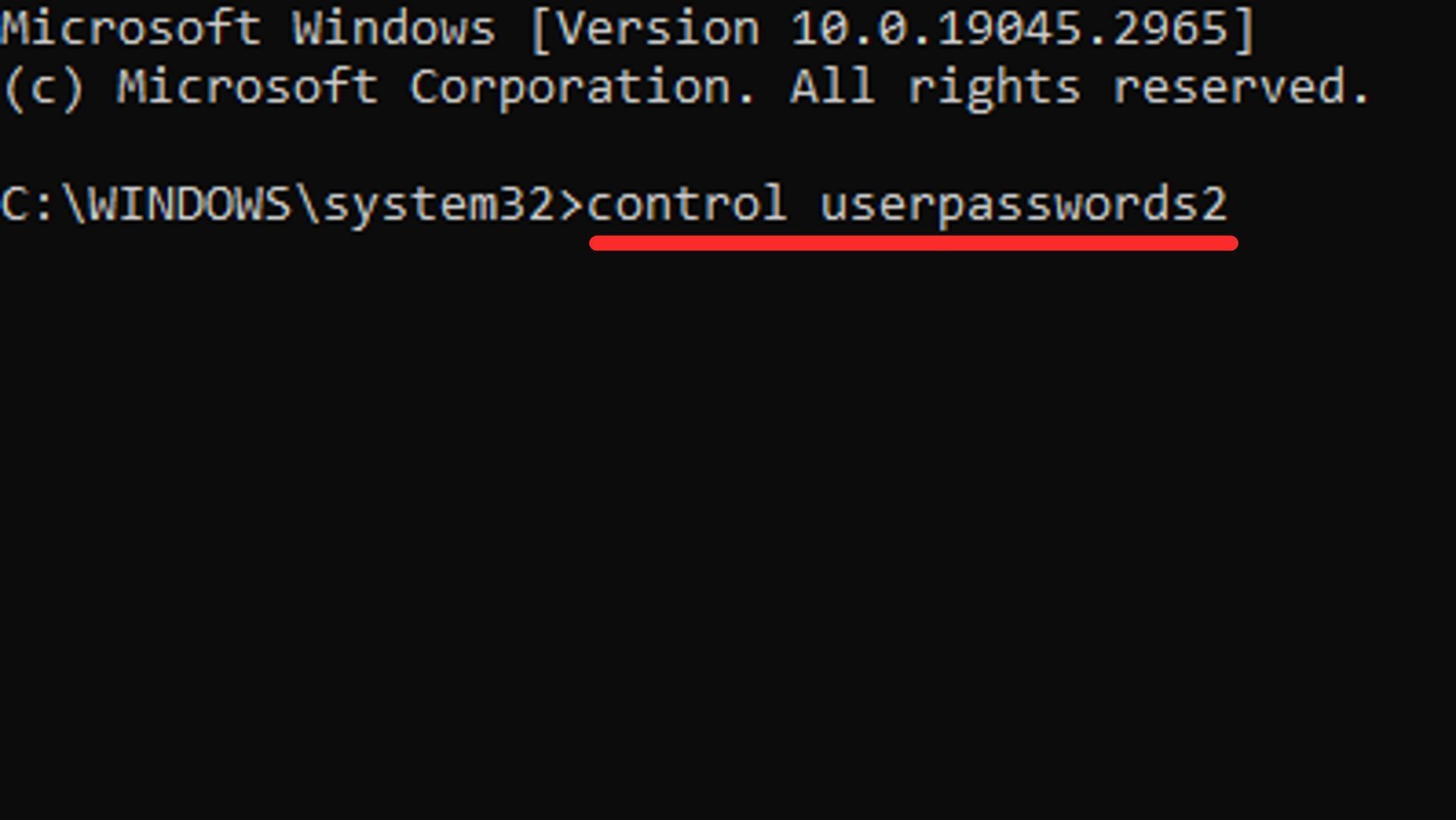 Type &quot;control userpasswords2&quot; on the cmd and press Enter (Image via Sportskeeda)