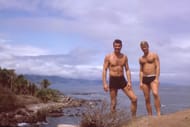 Rock Hudson with his boyfriend, Lee Garlington (Image via HBO)