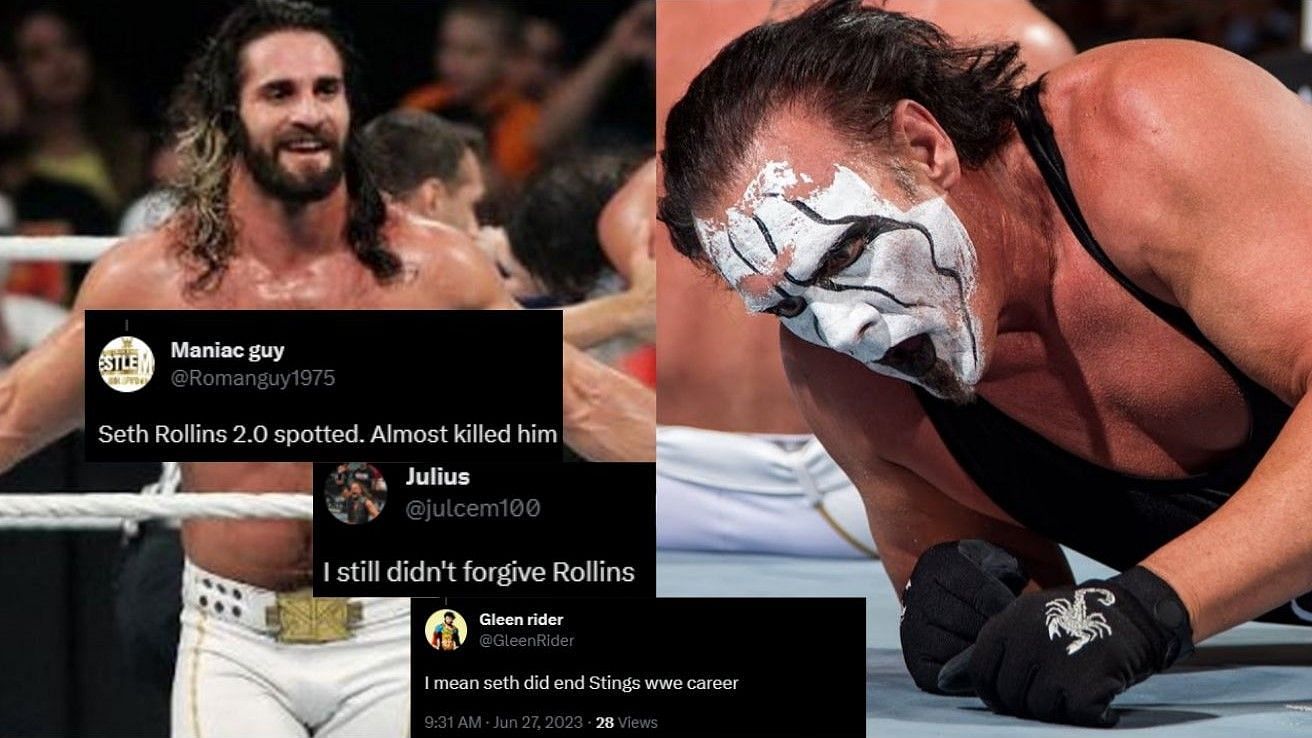 Seth Rollins (left), Sting (right)