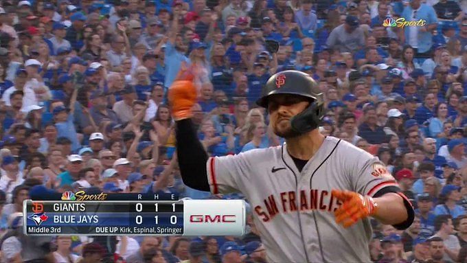 San Francisco Giants' J.D. Davis, right, is congratulated by Yermin Mercedes  (6) after hitting a home run during a baseball game against the Los Angeles  Dodgers in San Francisco, Thursday, Aug. 4