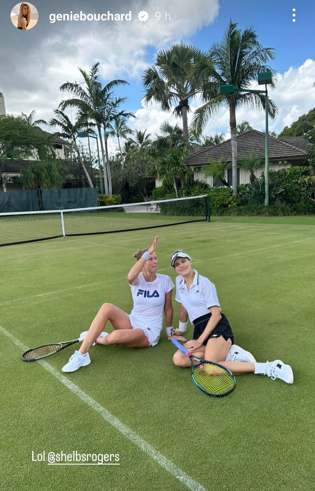 Shelby Rogers joins Eugene Bouchard for a training session on grass