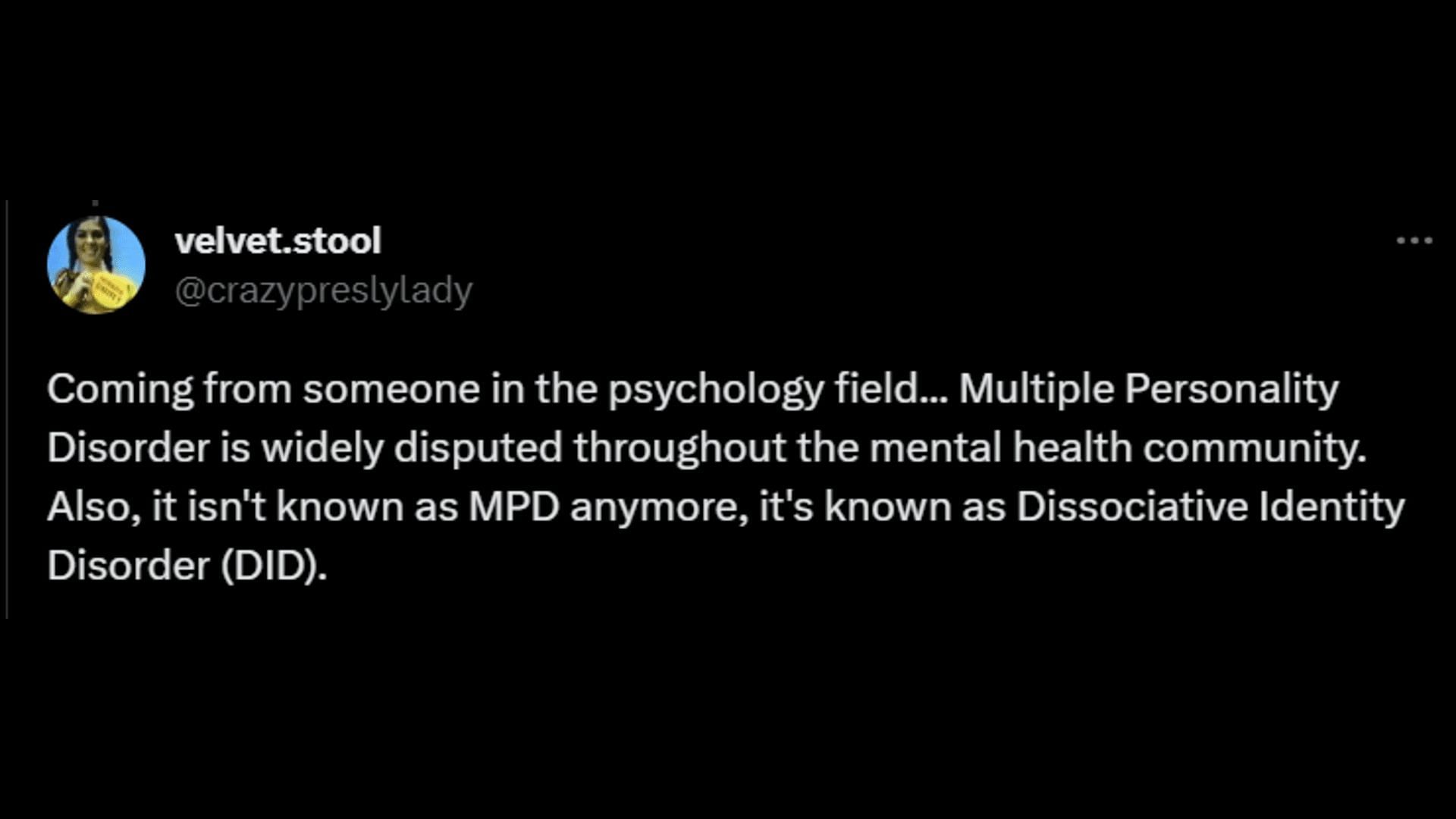 A Twitter user shared her insight on multiple personality disorders after YNW Melly claimed he had the same. (Image via Twitter/velvet.stool)