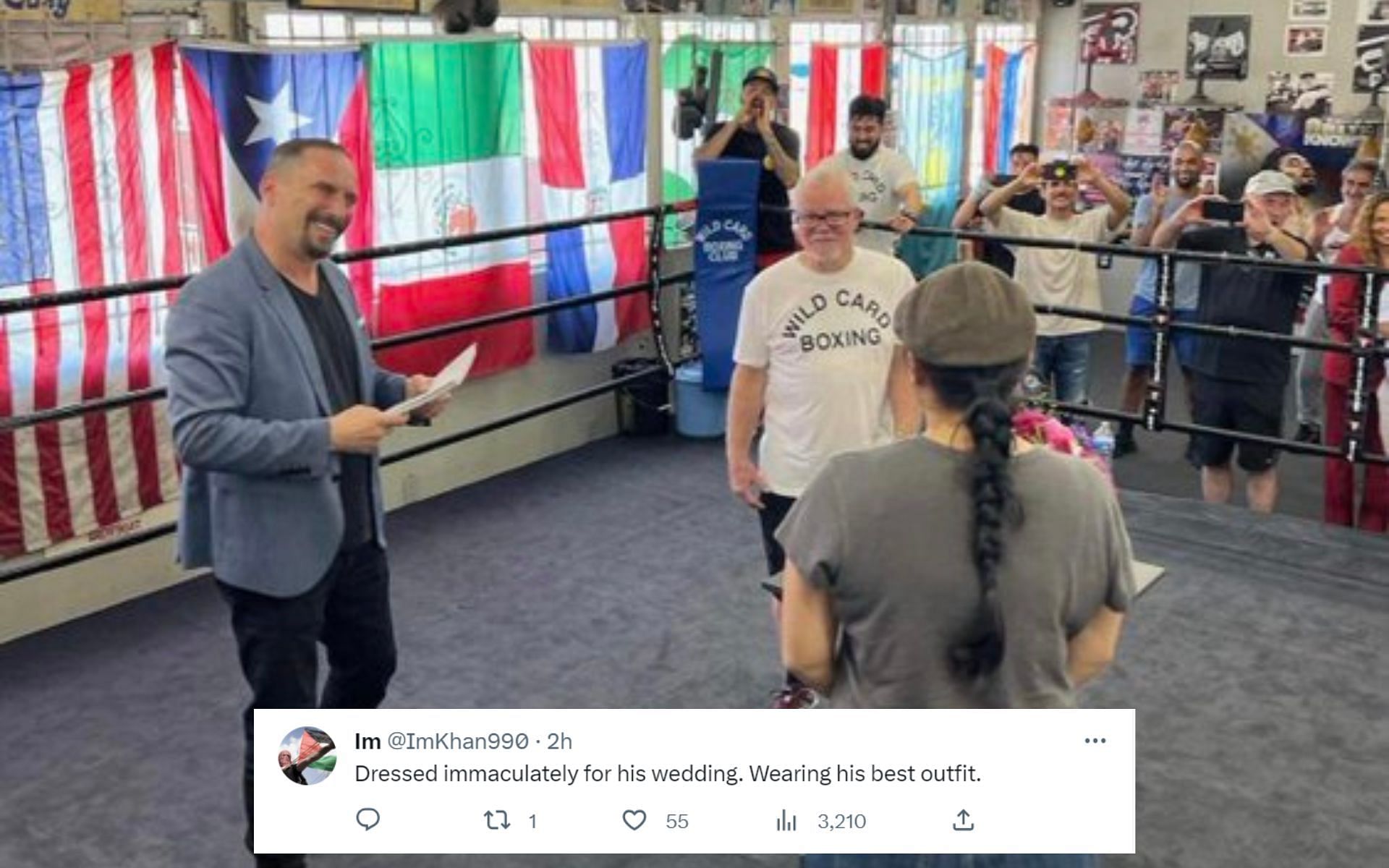 Freddie Roach getting married in the boxing ring (Image credits @MichaelBenson on Twitter)